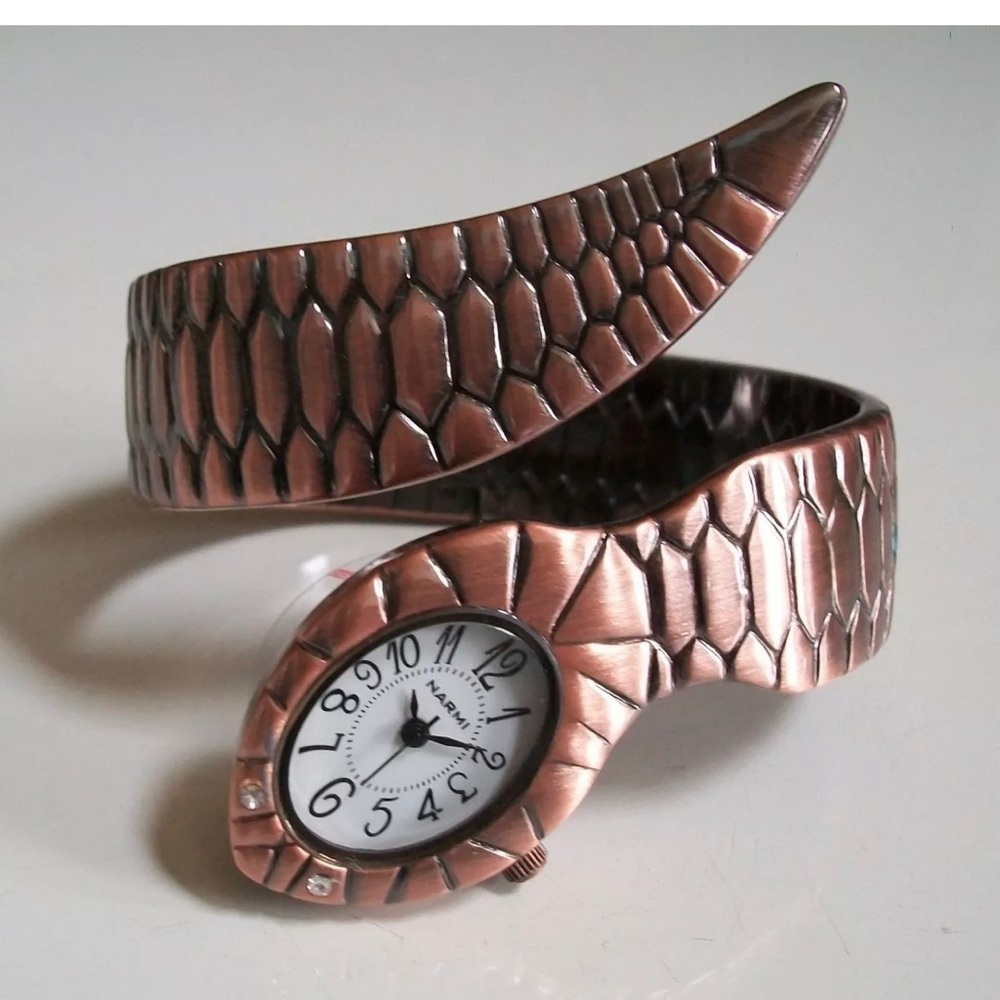 NUMBER DIAL ROSE GOLD FINISH SNAKE STYLE WOMEN BANGLE CUFF DRESSY/CASUAL WATCH